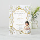 ベビーガールバプティスコミューニオン《キリスト教》洗礼式や命名式ホワイト金ゴールド 招待状 (スタンド正面)