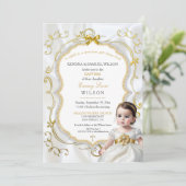 ベビーガールバプティスコミューニオン《キリスト教》洗礼式や命名式聖書 招待状 (スタンド正面)