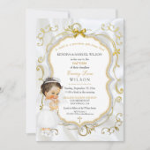 ベビーガールバプテスマ交通金ゴールド十字 招待状 (正面)