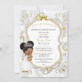 ベビーガールバプテスマ交通金ゴールド十字 招待状 (正面)