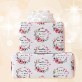 ベビーガールバプテスマ名デイトピンクフローラクロス鳩 ラッピングペーパー