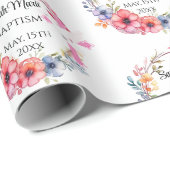 ベビーガールバプテスマ名デイトピンクフローラクロス鳩 ラッピングペーパー (ロールコーナー)