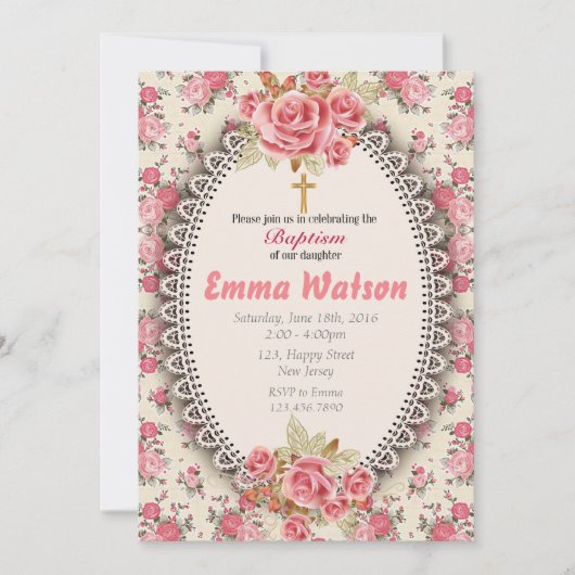 ベビーガールバプテスマ招待状 招待状 (正面)