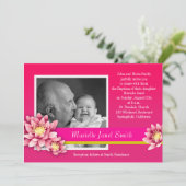 ベビーガールバプテスマ暗い赤紫色ピンクロータス開花 招待状 (スタンド正面)