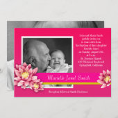 ベビーガールバプテスマ暗い赤紫色ピンクロータス開花 招待状 (正面/裏面)