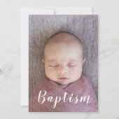 ベビーガールバプテスマ《キリスト教》洗礼式や命名式ネイビー赤面フローラ 招待状 (正面)