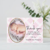 ベビーガールバプテスマ《キリスト教》洗礼式や命名式ピンクホワイトありがとう サンキューカード (スタンド正面)