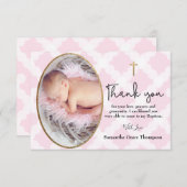 ベビーガールバプテスマ《キリスト教》洗礼式や命名式ピンクホワイトありがとう サンキューカード (正面/裏面)