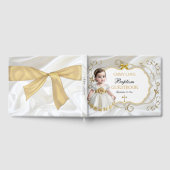 ベビーガールバプテスマ《キリスト教》洗礼式や命名式ホワイト&金ゴールドクロス ゲストブック (全面)