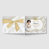 ベビーガールバプテスマ《キリスト教》洗礼式や命名式ホワイト&金ゴールドクロス ゲストブック (全面)