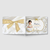 ベビーガールバプテスマ《キリスト教》洗礼式や命名式ホワイト&金ゴールドクロス ゲストブック (全面)