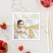 ベビーガールバプテスマ《キリスト教》洗礼式や命名式ホワイト&金ゴールド スタンダードカクテルナプキン (インサイチュ)