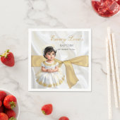 ベビーガールバプテスマ《キリスト教》洗礼式や命名式ホワイト&金ゴールド スタンダードカクテルナプキン (インサイチュ)