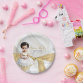 ベビーガールバプテスマ《キリスト教》洗礼式や命名式ホワイト&金ゴールド ペーパープレート (パーティー)