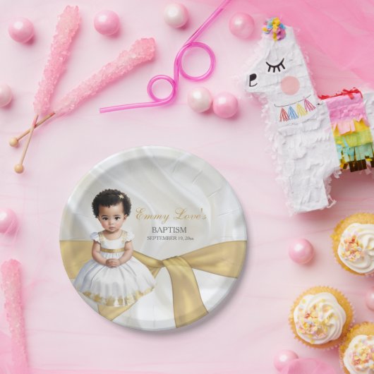 ベビーガールバプテスマ《キリスト教》洗礼式や命名式ホワイト&金ゴールド ペーパープレート (パーティー)