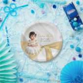 ベビーガールバプテスマ《キリスト教》洗礼式や命名式ホワイト&金ゴールド ペーパープレート (パーティー)
