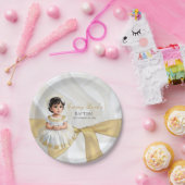 ベビーガールバプテスマ《キリスト教》洗礼式や命名式ホワイト&金ゴールド ペーパープレート (パーティー)