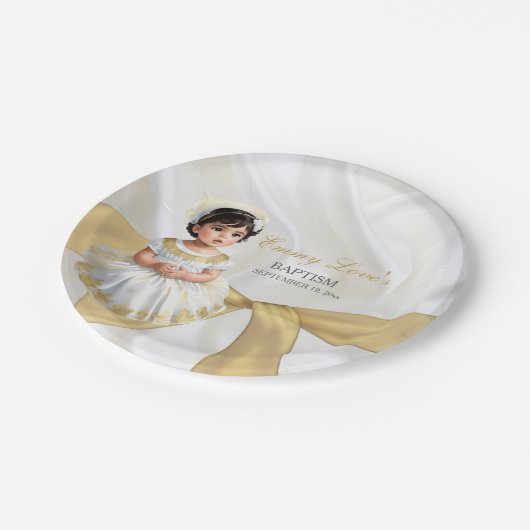 ベビーガールバプテスマ《キリスト教》洗礼式や命名式ホワイト&金ゴールド ペーパープレート (アングル)