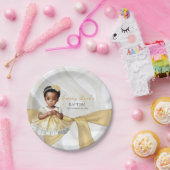 ベビーガールバプテスマ《キリスト教》洗礼式や命名式ホワイト&金ゴールド ペーパープレート