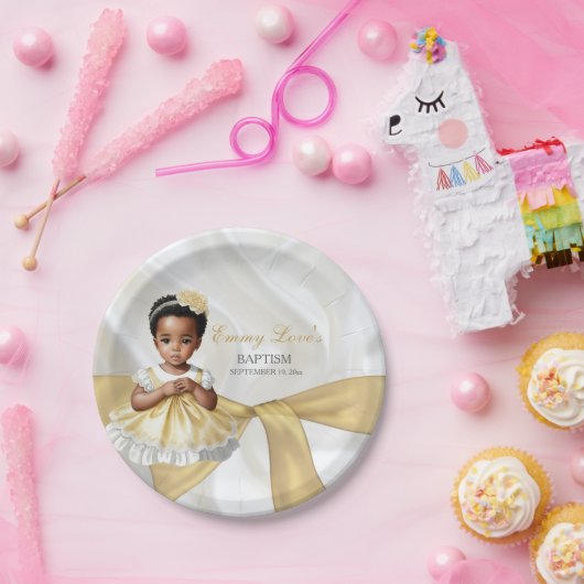 ベビーガールバプテスマ《キリスト教》洗礼式や命名式ホワイト&金ゴールド ペーパープレート (パーティー)