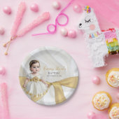 ベビーガールバプテスマ《キリスト教》洗礼式や命名式ホワイト&金ゴールド ペーパープレート (パーティー)