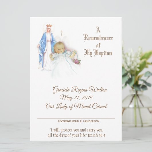 ベビーガールバプテスマ《キリスト教》洗礼式や命名式メアリー証明書 シーズンカード (スタンド正面)