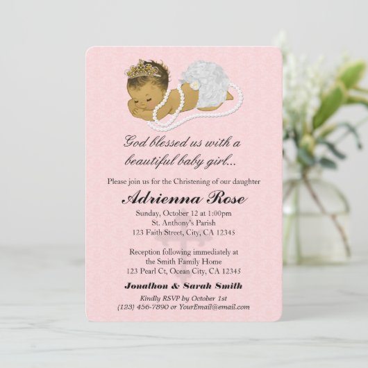 ベビーガールバプテスマ《キリスト教》洗礼式や命名式招待状ピンク180 招待状 (スタンド正面)