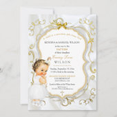 ベビーガールバプテスマ《キリスト教》洗礼式や命名式金ゴールドクロスグリッター 招待状 (正面)