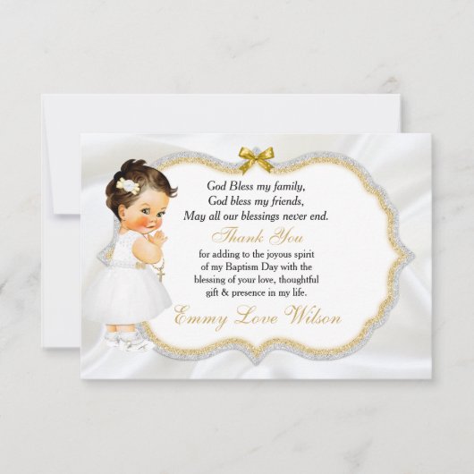 ベビーガールバプテスマ《キリスト教》洗礼式や命名式金ゴールドクロスサンキューサンキュー サンキューカード (正面)