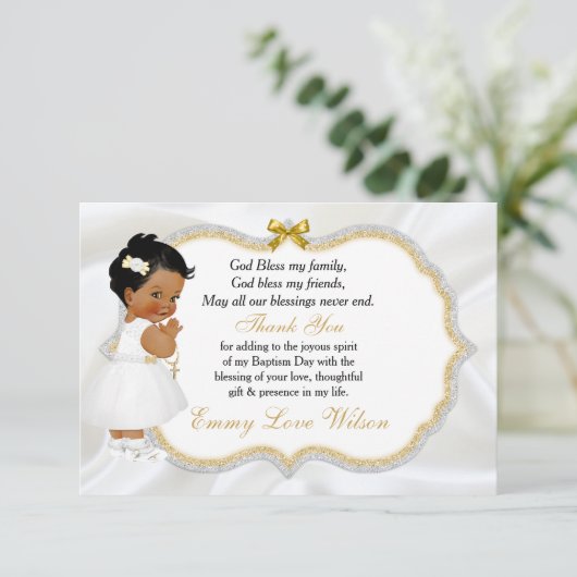 ベビーガールバプテスマ《キリスト教》洗礼式や命名式金ゴールドクロスサンキューサンキュー サンキューカード (スタンド正面)
