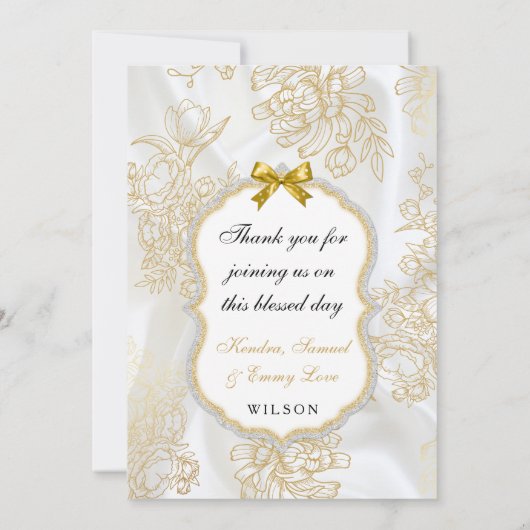 ベビーガールバプテスマ《キリスト教》洗礼式や命名式金ゴールドクロスサンキューサンキュー 招待状 (裏面)