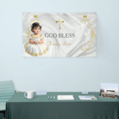 ベビーガールバプテスマ《キリスト教》洗礼式や命名式金ゴールドクロスバナー 横断幕 (トレードショー)