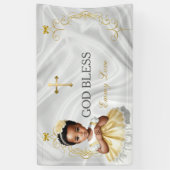 ベビーガールバプテスマ《キリスト教》洗礼式や命名式金ゴールドクロスバナー 横断幕 (縦)