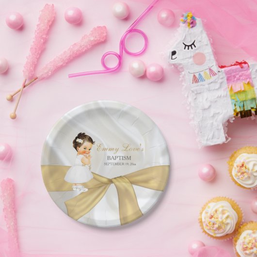ベビーガールバプテスマ《キリスト教》洗礼式や命名式金ゴールドホワイト ペーパープレート (パーティー)