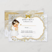 ベビーガールバプテスマ《キリスト教》洗礼式や命名式金ゴールド応答カード 出欠カード (正面/裏面)