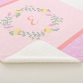 ベビーガールパステルピンク&ラベンダーフローラモノグラム シェルパブランケット (3/4)