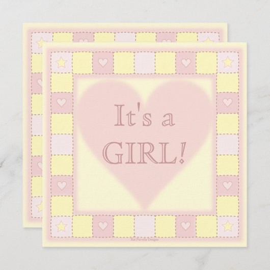 ベビーガールパッチワークキルトベビーシャワー招待状 招待状 (正面/裏面)