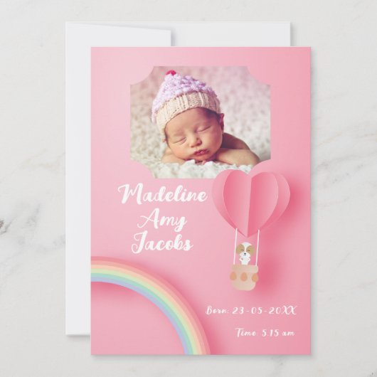 ベビーガールパピー誕生日付写真発表 案内状 (正面)