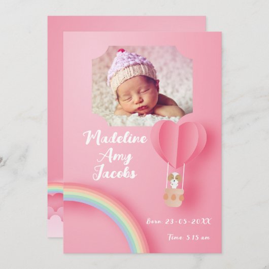 ベビーガールパピー誕生日付写真発表 案内状 (正面/裏面)