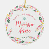 ベビーガールパーソナライズされた初めてのクリスマスカスタム セラミックオーナメント (正面)