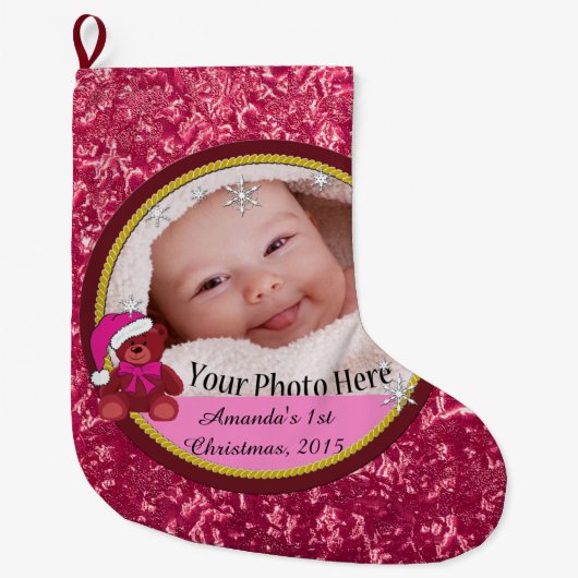 ベビーガールパーソナライズされた ラージクリスマスストッキング (正面)
