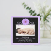 ベビーガールパープルデイジー写真誕生のお知らせ 案内状 (スタンド正面)