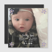 ベビーガールパープルデイジー磁気出産発表 マグネット招待状 (正面/裏面)