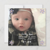 ベビーガールパープルデイジー磁気出産発表 マグネット招待状 (正面)