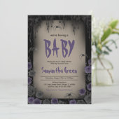 ベビーガールパープルハロウィンベビーシャワー 招待状 (スタンド正面)