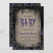 ベビーガールパープルハロウィンベビーシャワー 招待状 (正面/裏面)