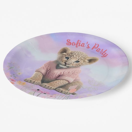 ベビーガールヒョウパーティー紙プレート ペーパープレート (アングル)