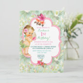 ベビーガールビキニ熱帯ルアウ(ハワイ式宴会)ハワイアンシェル 招待状 (スタンド正面)