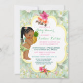 ベビーガールビキニ熱帯ルアウ（ハワイ式宴会）ハワイアンパイナップル 招待状 (正面)