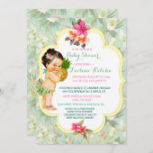 ベビーガールビキニ熱帯ルアウ（ハワイ式宴会）ハワイアンパイナップル 招待状 (正面/裏面)